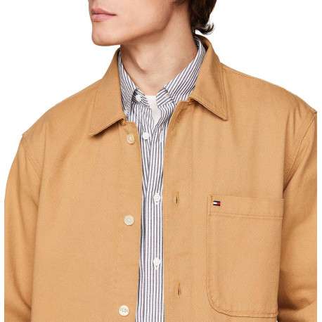 Surchemise en coton camel unie avec une coupe droite et un col français - Image 3