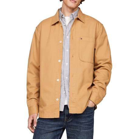 Surchemise en coton camel unie avec une coupe droite et un col français - Image 4