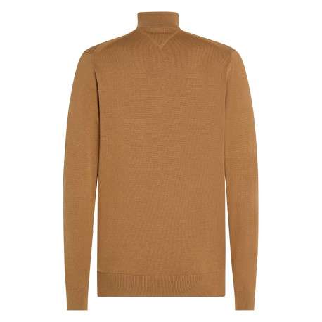 Pull en coton camel uni avec une coupe droite et un col camionneur - Image 2