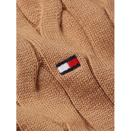 Pull en coton camel uni avec une coupe droite et un col camionneur boutonné - Image 3