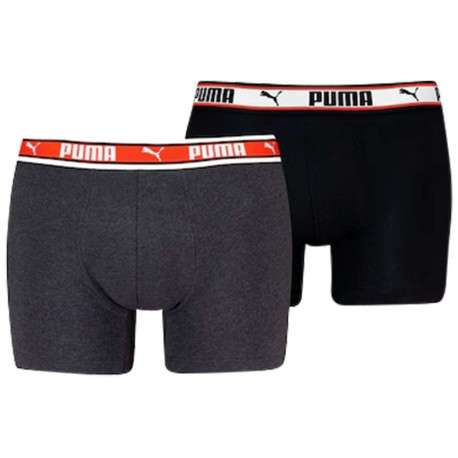Lot de 2 Boxers classique en coton uni noir et gris avec taille élastiquée
