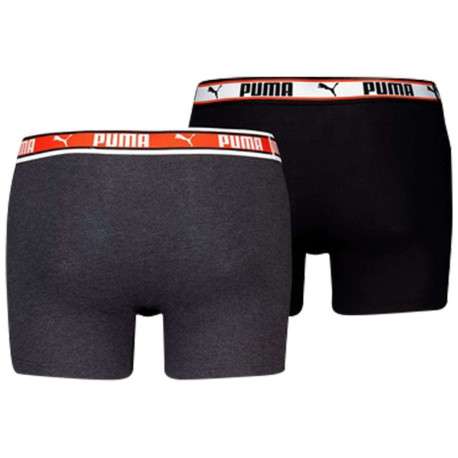 Lot de 2 Boxers classique en coton uni noir et gris avec taille élastiquée - Image 2