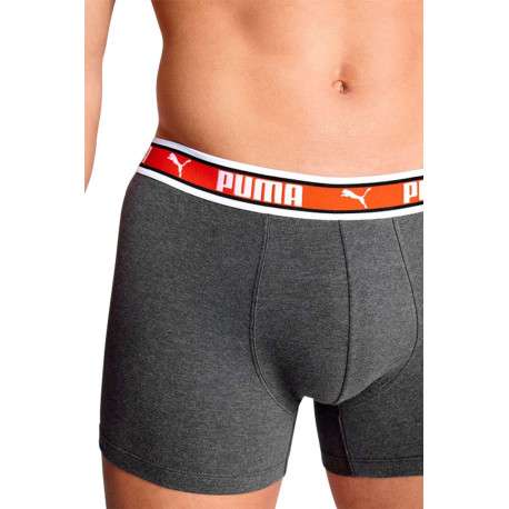 Lot de 2 Boxers classique en coton uni noir et gris avec taille élastiquée - Image 3