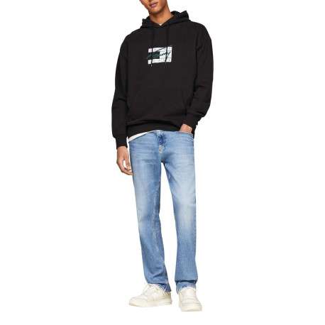 Sweat en coton régénératif noir imprimé avec une coupe droite et à capuche - Image 3