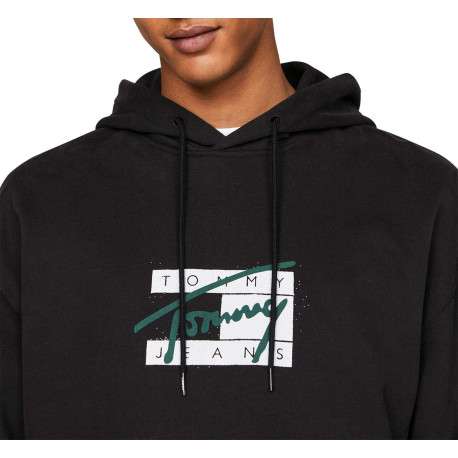 Sweat en coton régénératif noir imprimé avec une coupe droite et à capuche - Image 4