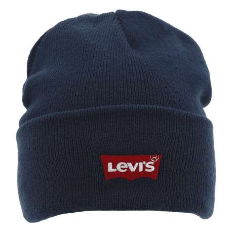 Bonnet marine uni avec nom de la marque sur l'avant et revers