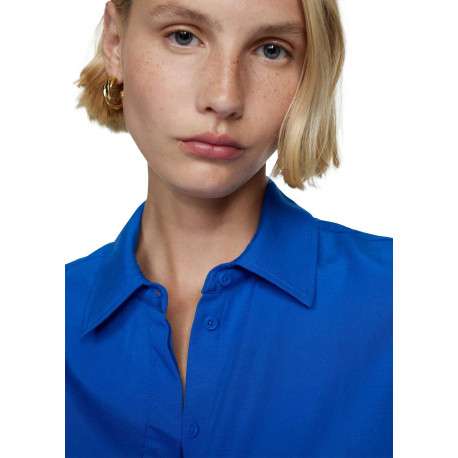 Chemisier bleu uni avec une coupe large un col français et à manches longues - Image 5