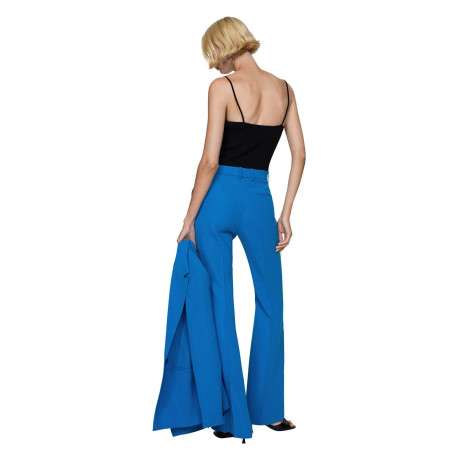 Pantalon Chino bleu uni avec une coupe bootcut et zippé boutonné à la taille - Image 3