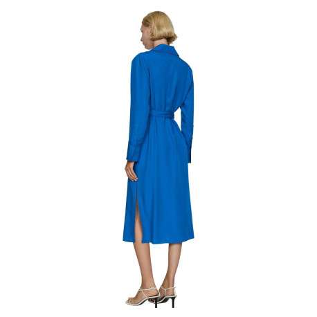 Robe longue bleue électrique unie avec une coupe droite et un col français - Image 3