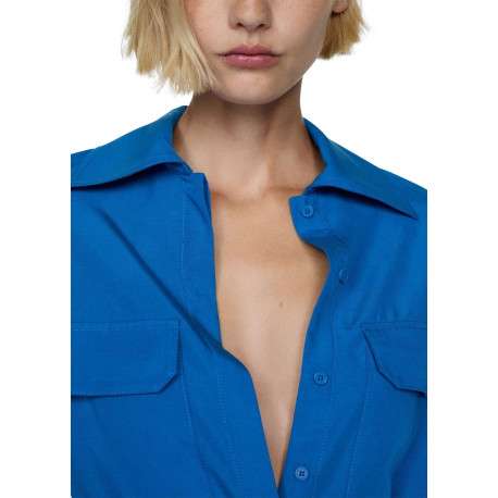 Robe longue bleue électrique unie avec une coupe droite et un col français - Image 4