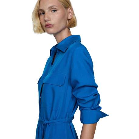 Robe longue bleue électrique unie avec une coupe droite et un col français - Image 5
