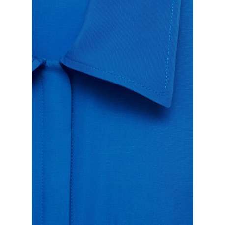 Robe longue bleue électrique unie avec une coupe droite et un col français - Image 6