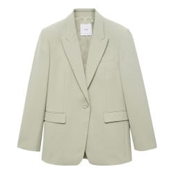 Veste Blazer verte unie coupe droite avec un col cranté et des manches longues