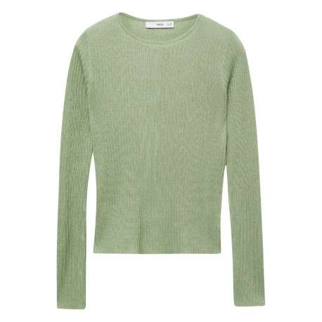 T-shirt vert uni avec une coupe droite un col rond et des manches longues