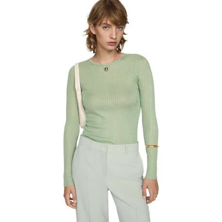T-shirt vert uni avec une coupe droite un col rond et des manches longues - Image 2