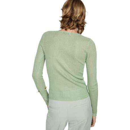 T-shirt vert uni avec une coupe droite un col rond et des manches longues - Image 3