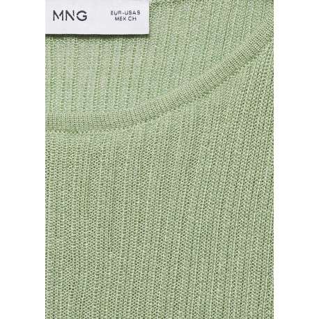 T-shirt vert uni avec une coupe droite un col rond et des manches longues - Image 5