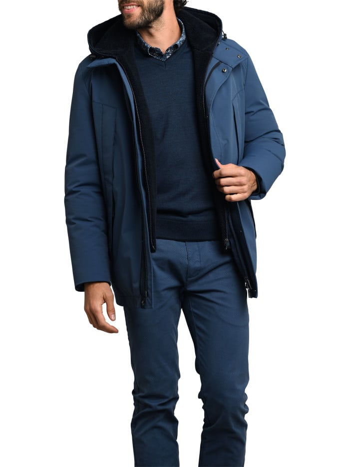 Parka bleue unie avec une...