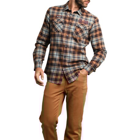 Chemise rouille à carreaux ajustée avec un col français et à manches longues