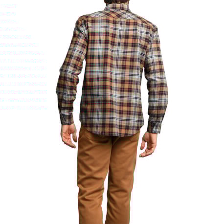 Chemise rouille à carreaux ajustée avec un col français et à manches longues - Image 2