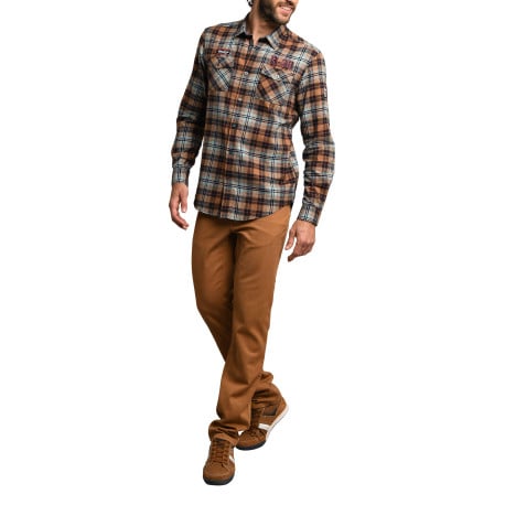 Chemise rouille à carreaux ajustée avec un col français et à manches longues - Image 3