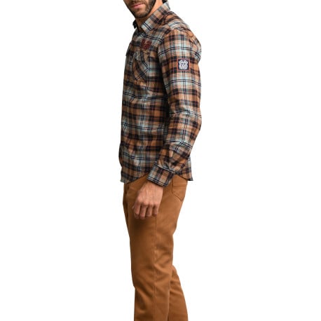 Chemise rouille à carreaux ajustée avec un col français et à manches longues - Image 4