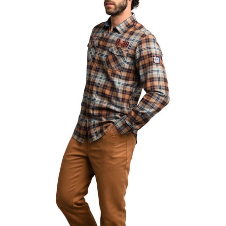 Chemise rouille à carreaux ajustée avec un col français et à manches longues - Image 5