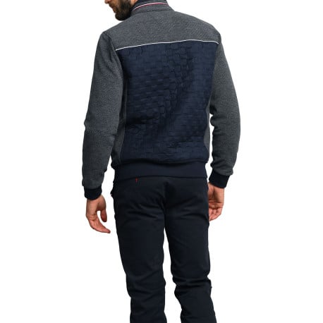 Gilet marine bi-matière ajusté avec poches zippées et à manches longues grises - Image 4