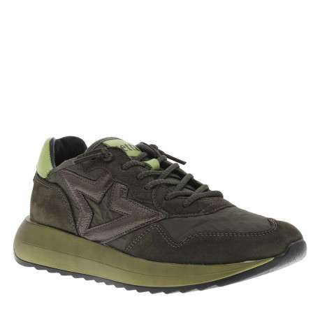 Baskets running en cuir kaki à talon compensé bas et à lacets élastiqués ronds - Image 3