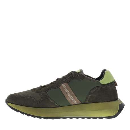 Baskets running en cuir kaki à talon compensé bas et à lacets élastiqués ronds