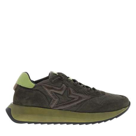 Baskets running en cuir kaki à talon compensé bas et à lacets élastiqués ronds - Image 2