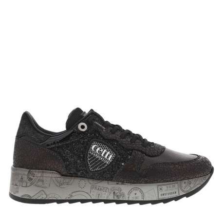 Baskets running en cuir noires à talon compensé bas avec multitextures - Image 2