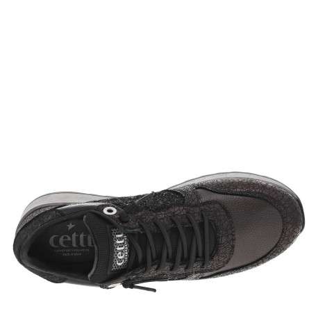 Baskets running en cuir noires à talon compensé bas avec multitextures - Image 4