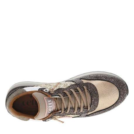 Baskets running en cuir platine à talon compensé bas et paillettes dorées - Image 4