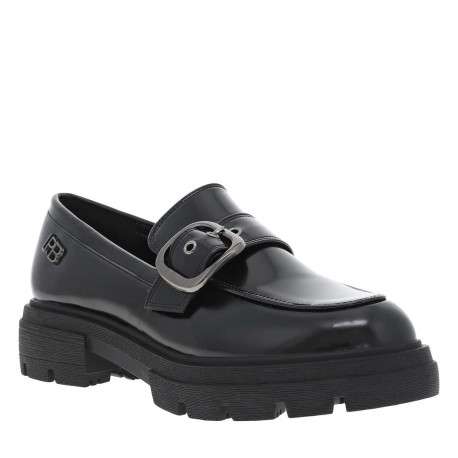 Mocassins noirs à talon décroché bas avec une boucle à ardillon - Image 3