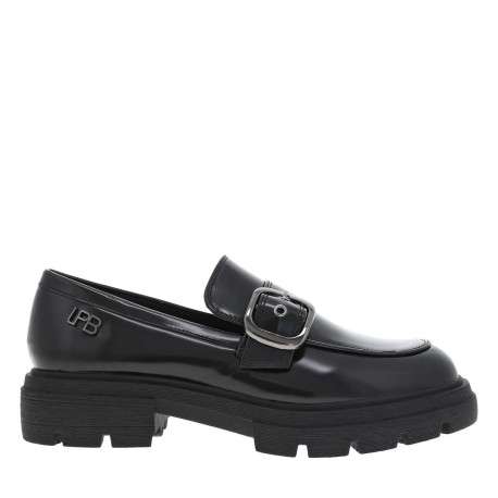 Mocassins noirs à talon décroché bas avec une boucle à ardillon - Image 2