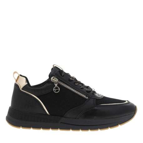 Baskets running noires pailletées à lacets avec semelle à talon plat - Image 2