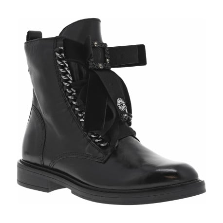 Bottines en cuir noires à semelle à talon décroché bas et à lacets plats