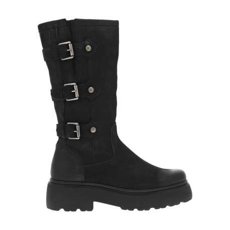 Bottes en cuir noires à semelle à talon compensé bas et boucles décoratives - Image 5