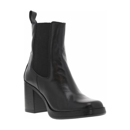 Boots en cuir noires à semelle à talon décroché moyen et à soufflets élastiqués