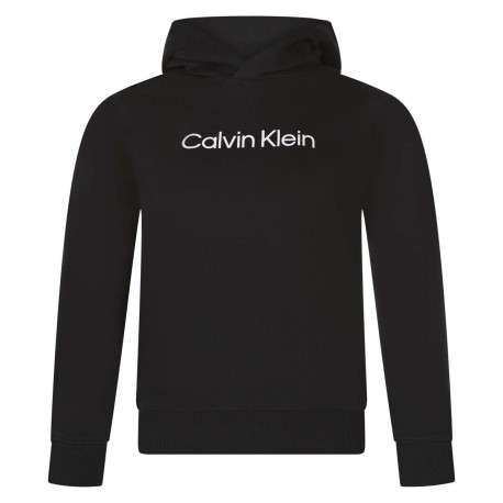 Sweat en coton noir uni avec une coupe droite et le nom de la marque au centre
