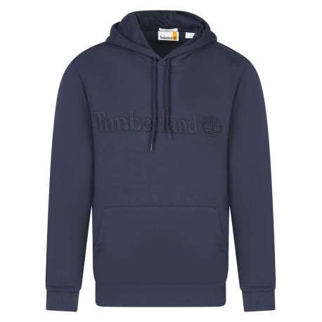 Sweat à capuche en coton mélangé marine uni avec nom de la marque