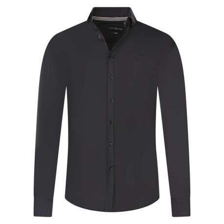 Chemise noire unie coupe slim fit col américain et à manches longues