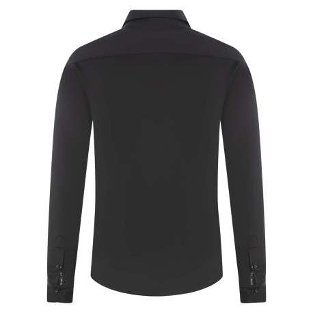 Chemise noire unie coupe slim fit col américain et à manches longues - Image 2