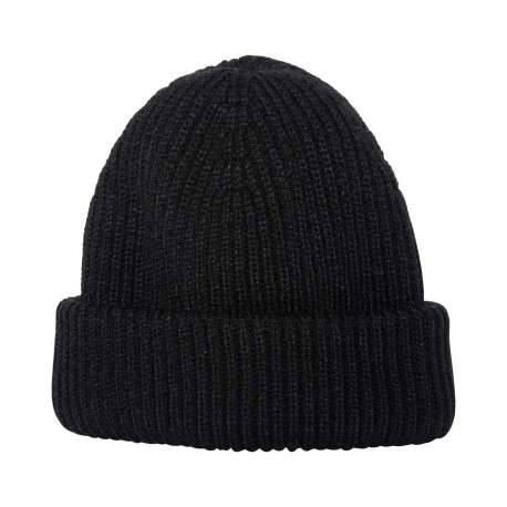 Bonnet noir en maille tricotée avec un revers large et le nom de la marque - Image 2