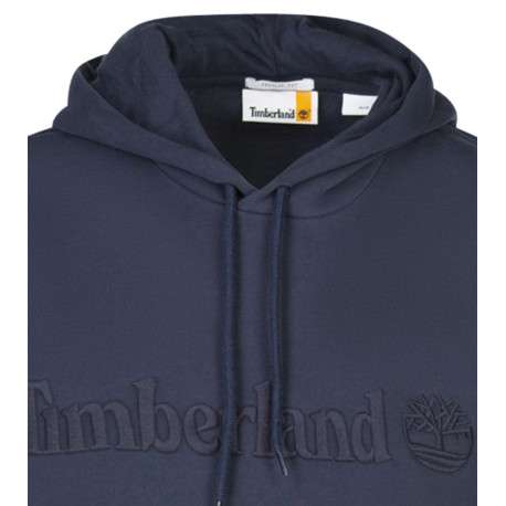Sweat à capuche en coton mélangé marine uni avec nom de la marque - Image 3