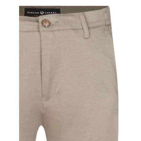 Pantalon beige uni avec une coupe droite et des passants pour ceinture - Image 3