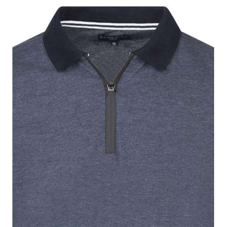 Polo indigo maille piquée avec un col zippé et à manches longues - Image 3