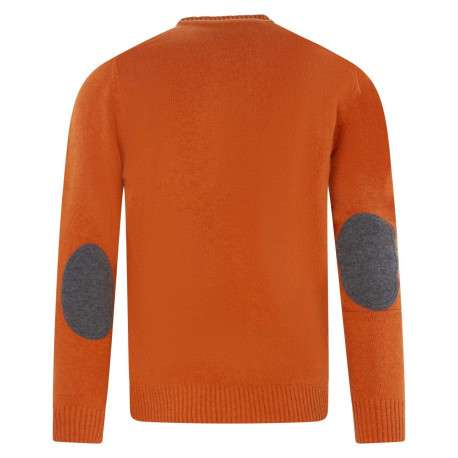 Pull en laine brique uni avec renforts ovales aux coudes et une coupe droite - Image 2