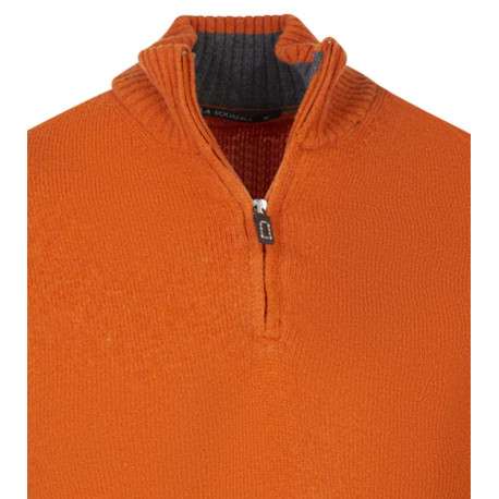 Pull en laine brique uni avec renforts ovales aux coudes et une coupe droite - Image 3
